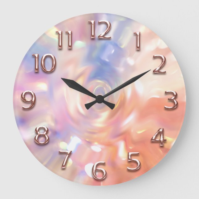 Rose Holograph Arabic Numbers Glitter Pink Große Wanduhr (Vorderseite)