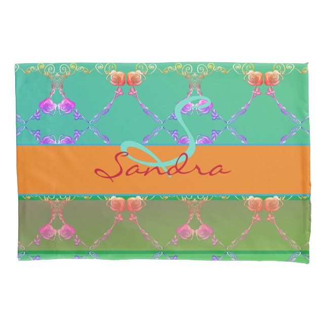 Rose Hörer Monogramm Apricot Pillowcase Kissenbezug (Vorderseite)