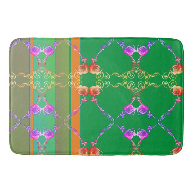 Rose hört auf Aprikose & Green Bath Mat Badematte (Vorderseite)