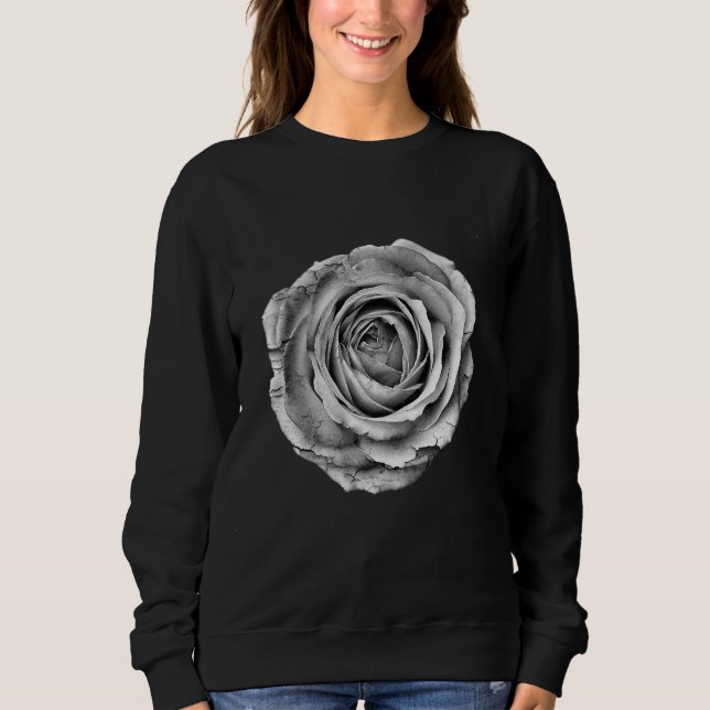 Rose Hübsche Blume Schwarz-Weiß Sweatshirt (Vorderseite)