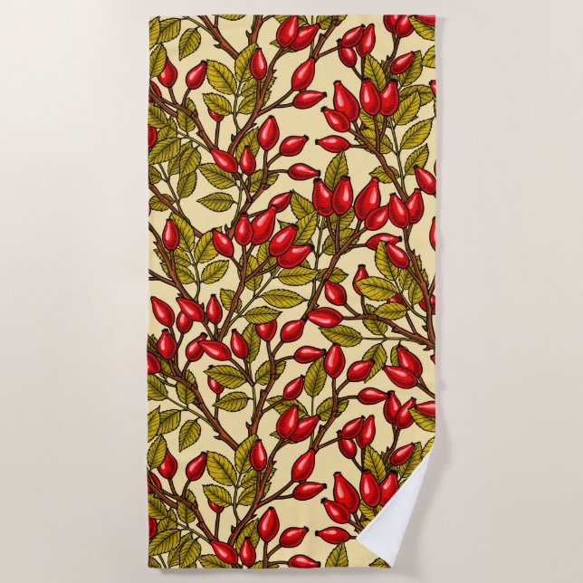 Rose Hüften, rot, grün, gelb Strandtuch (Vorderseite)