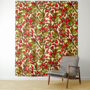 Rose Hüften, rot, grün, gelb Wandteppich