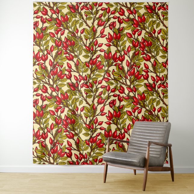 Rose Hüften, rot, grün, gelb Wandteppich (Beispiel)
