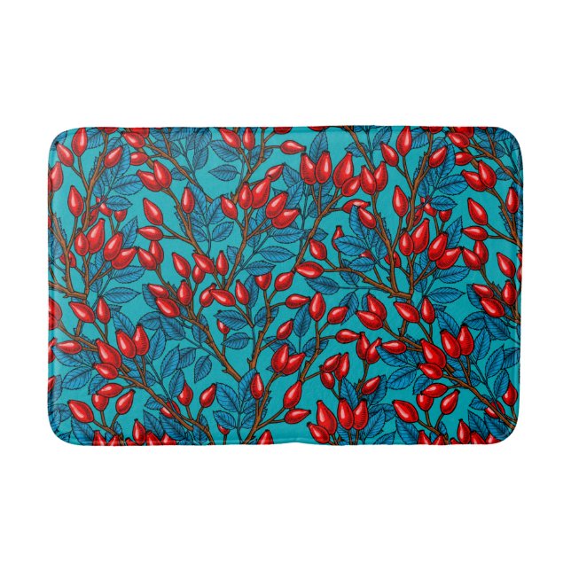 Rose Hüften, rot und blau Badematte (Vorderseite)