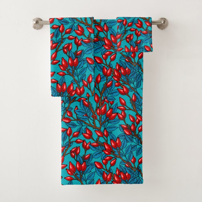 Rose Hüften, rot und blau Badhandtuch Set (Insitu)