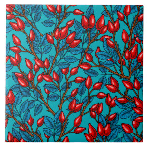 Rose Hüften, rot und blau Fliese