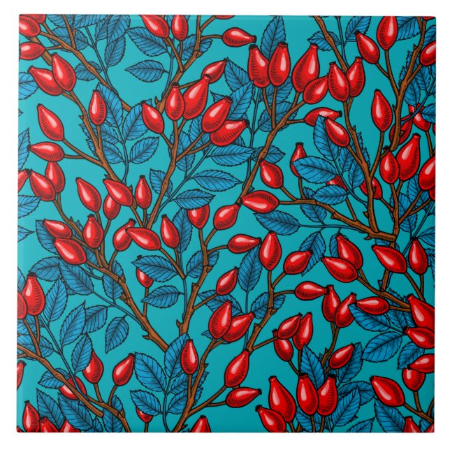 Rose Hüften, rot und blau Fliese (Vorderseite)