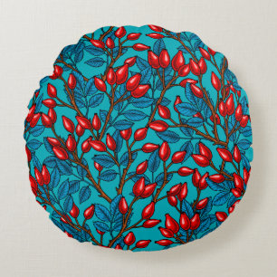Rose Hüften, rot und blau Rundes Kissen