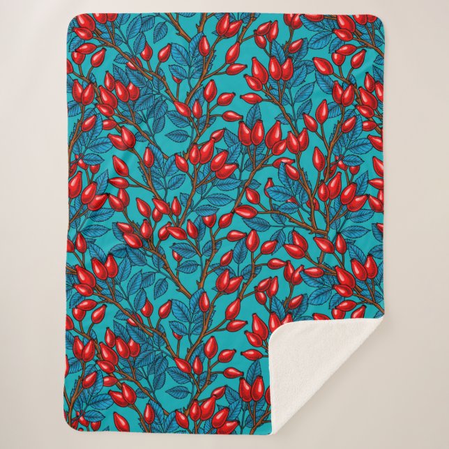 Rose Hüften, rot und blau Sherpadecke (Vorderseite)