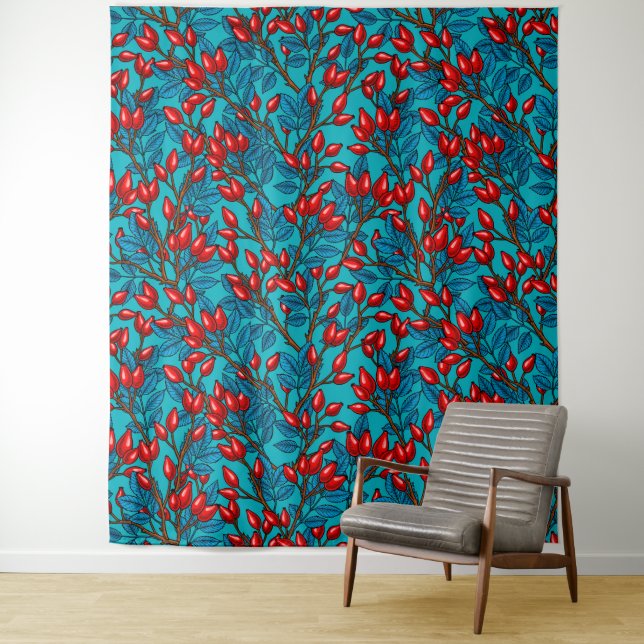 Rose Hüften, rot und blau Wandteppich (Beispiel)