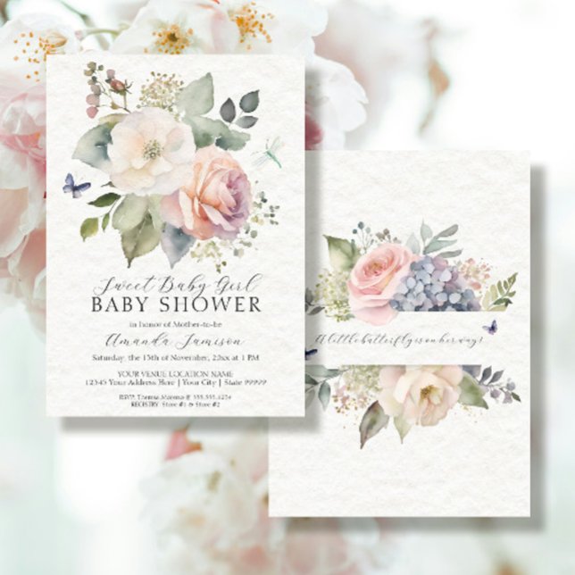 Rose Hütte Garden Bouquet Pink Baby Girl Einladung (Von Creator hochgeladen)