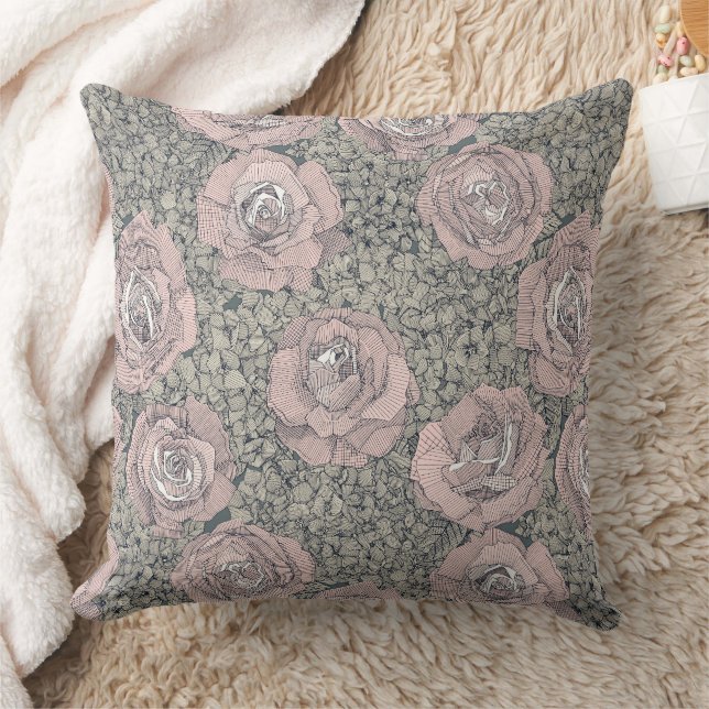 rose hydrangea floral pale pink indigo gray kissen (Decke)