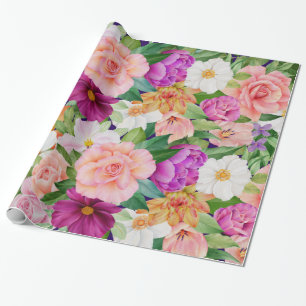 Rose im Blumengarten Wasserfarben Cosmos Geschenkpapier