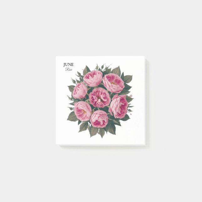 Rose im Juni: Personalisierter Geburtstag Post-it Klebezettel (Vorderseite)
