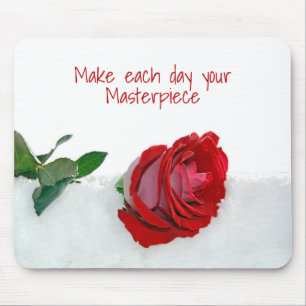 Rose im Schnee mit Zitat Mousepad