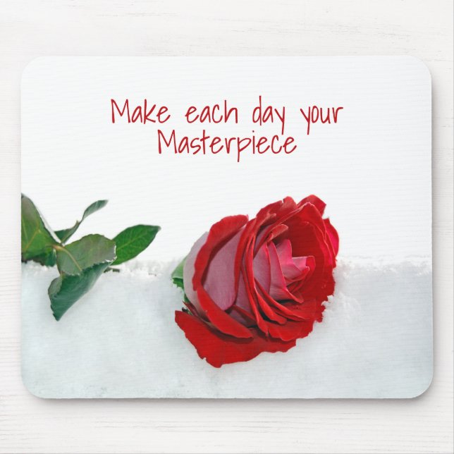 Rose im Schnee mit Zitat Mousepad (Vorne)