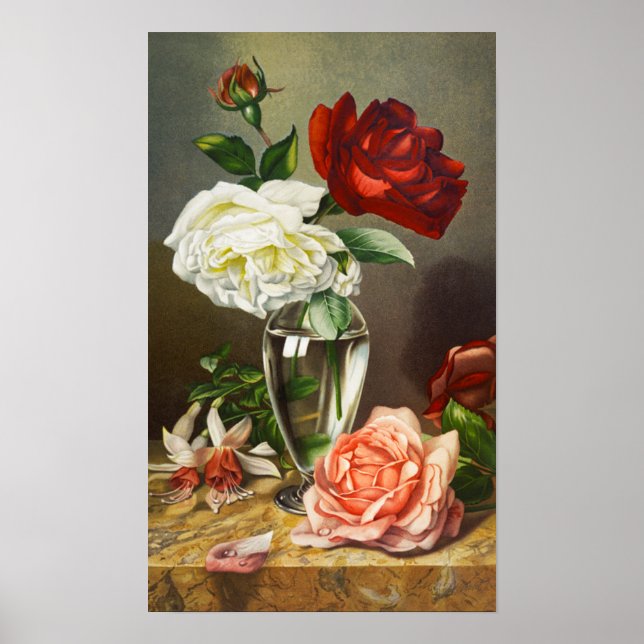Rose im Vintagen Garten in einer Glasvase Poster (Vorne)