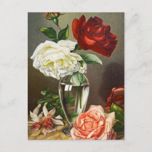Rose im Vintagen Garten in einer Glasvase Postkarte