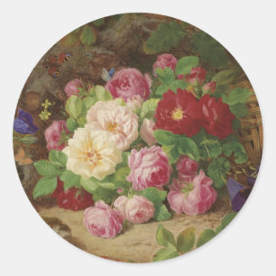 Rose im Waldboden mit Schmetterlingen Runder Aufkleber