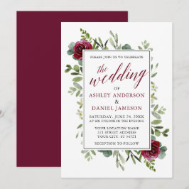 Rose im Wasserfarbenbereich Hochzeit Burgund Einladung