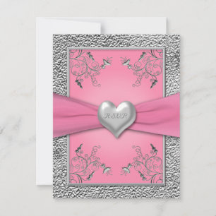 Rose IMPRIMÉ de RUBAN, carte du coeur RSVP d'étain