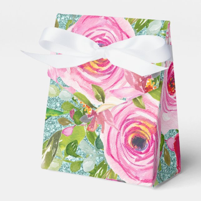 Rose in Aqua Glitzer Personalisiert Geschenkschachtel (Vorderseite)
