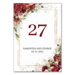Rose in Aquarellfarbe und Bordeaux Tischnummer
