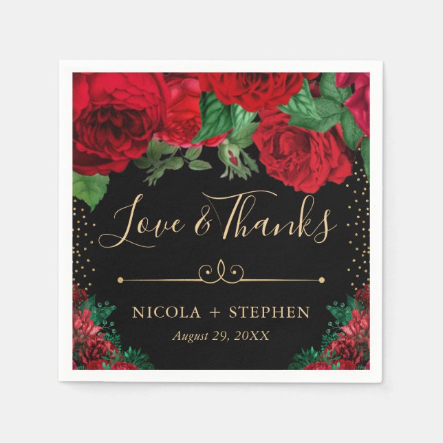 Rose in Aquarellfarben, Rot und Gold Serviette (Vorderseite)