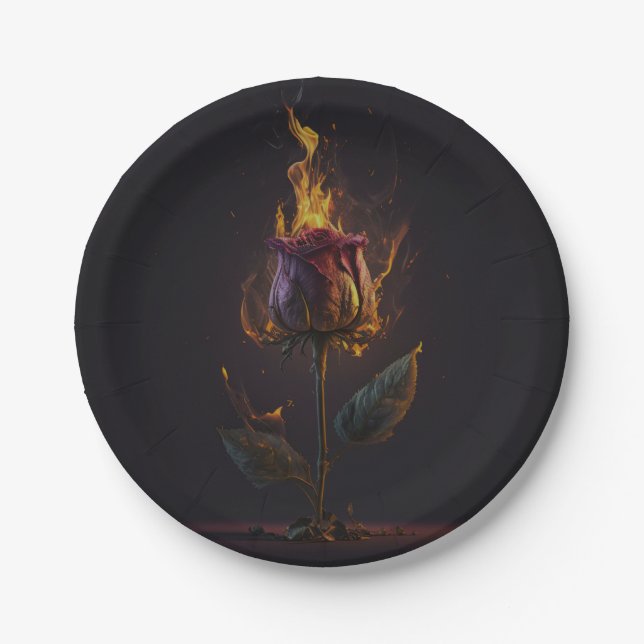Rose in Brand Pappteller (Vorderseite)