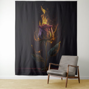 Rose in Brand Wandteppich