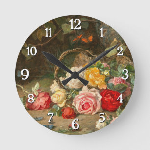 Rose in einem Korb - Josef Neugebauer Runde Wanduhr
