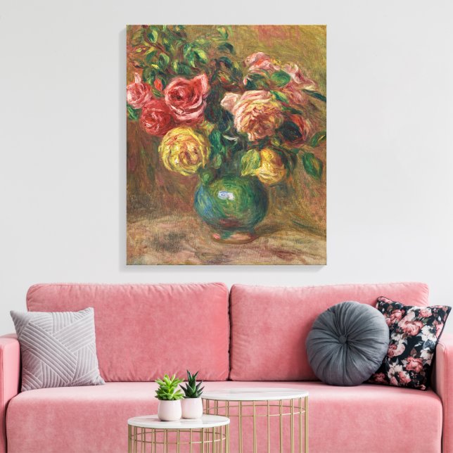 Rose in einer grünen Vase von Pierre-Auguste Renoi Leinwanddruck (Insitu (Wohnzimmer))