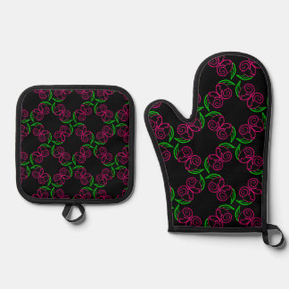 Rose in Heiß-Rosa Ofenhandschuh & Topflappen-Set