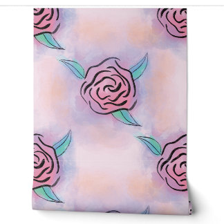 Rose in Pastell - Blumenblöcke - Rosa und Aquamari Tapete