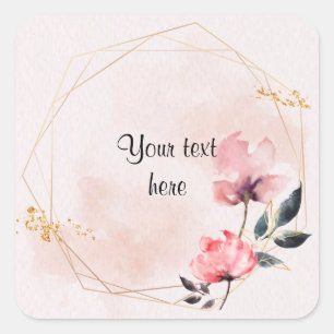 Rose in Pastell und Goldrahmen Quadratischer Aufkleber
