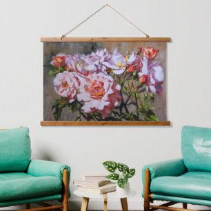 Rose in Pavlovsk - elegante Ölmalerei in Rosa Wandteppich Mit Holzrahmen