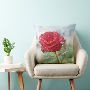Rose in Regentropfen Kissen