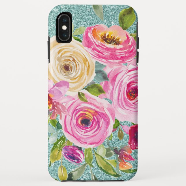 Rose in Rosa und Creme Aqua Glitzer Case-Mate iPhone Hülle (Rückseite)