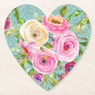 Rose in Rosa und Creme Aqua Glitzer Untersetzer