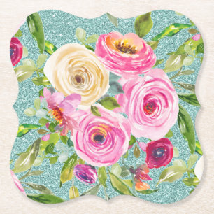 Rose in Rosa und Creme Aqua Glitzer Untersetzer
