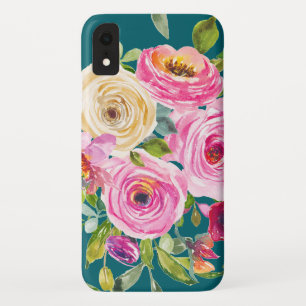 Rose in Rosa und Creme auf Aquamarin Case-Mate iPhone Hülle