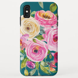 Rose in Rosa und Creme auf Aquamarin Case-Mate iPhone Hülle