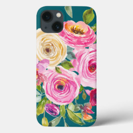 Rose in Rosa und Creme auf Aquamarin Case-Mate iPhone Hülle