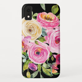 Rose in Rosa und Creme auf Schwarz Case-Mate iPhone Hülle