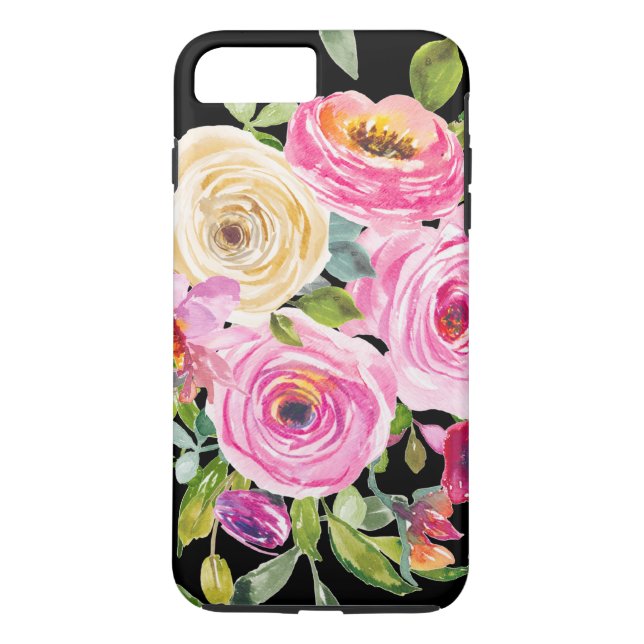 Rose in Rosa und Creme auf Schwarz Case-Mate iPhone Hülle (Rückseite)