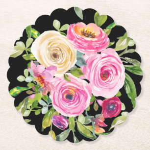 Rose in Rosa und Creme auf Schwarz Untersetzer