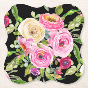 Rose in Rosa und Creme auf Schwarz Untersetzer