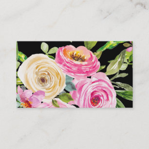 Rose in Rosa und Creme auf Schwarz Visitenkarte