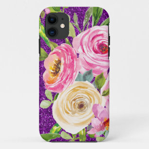 Rose in Rosa und Creme, Lila Glitzer Case-Mate iPhone Hülle