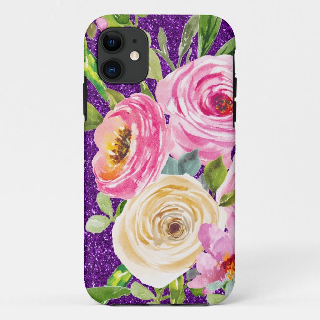 Rose in Rosa und Creme, Lila Glitzer Case-Mate iPhone Hülle (Rückseite)